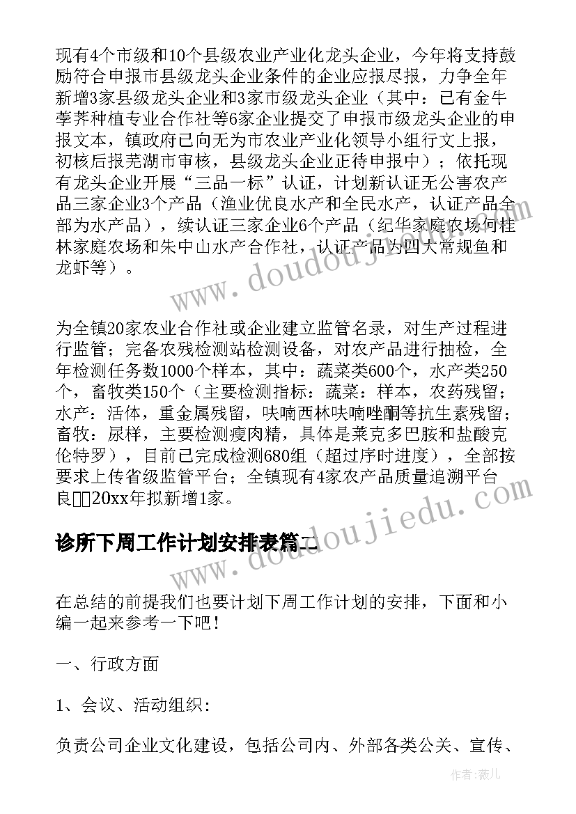 最新诊所下周工作计划安排表(优质5篇)