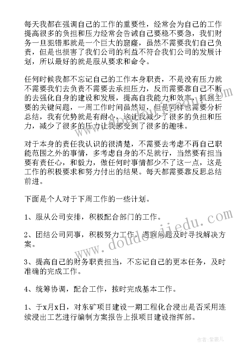 最新本周工作总结及下周计划(汇总10篇)