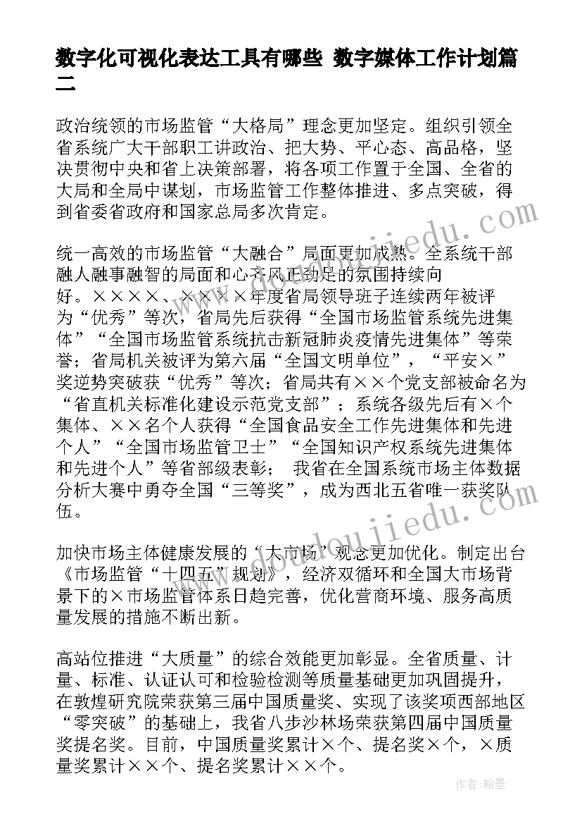 数字化可视化表达工具有哪些 数字媒体工作计划(优秀7篇)