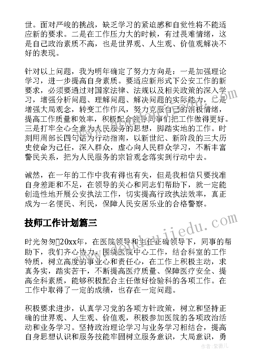 最新技师工作计划(模板7篇)