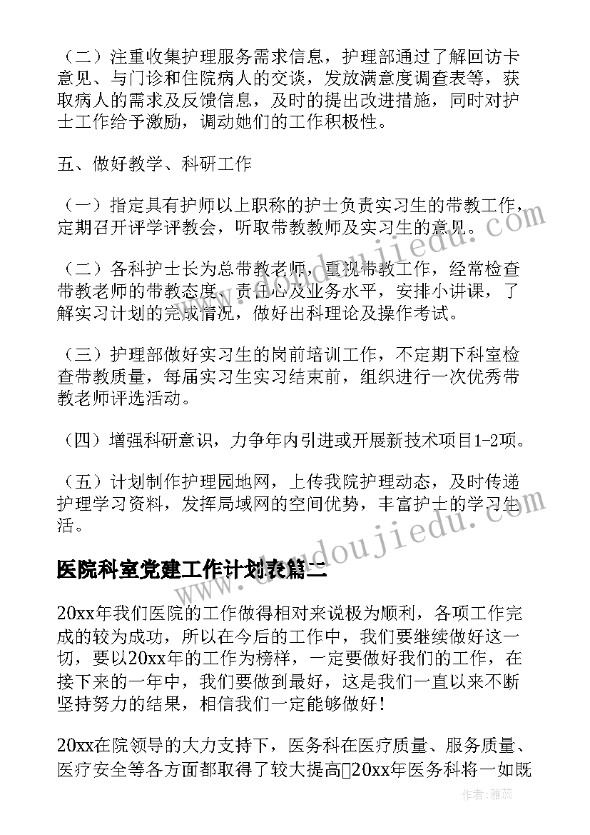 最新医院科室党建工作计划表(精选10篇)