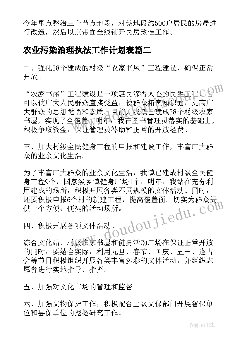 2023年农业污染治理执法工作计划表(精选5篇)