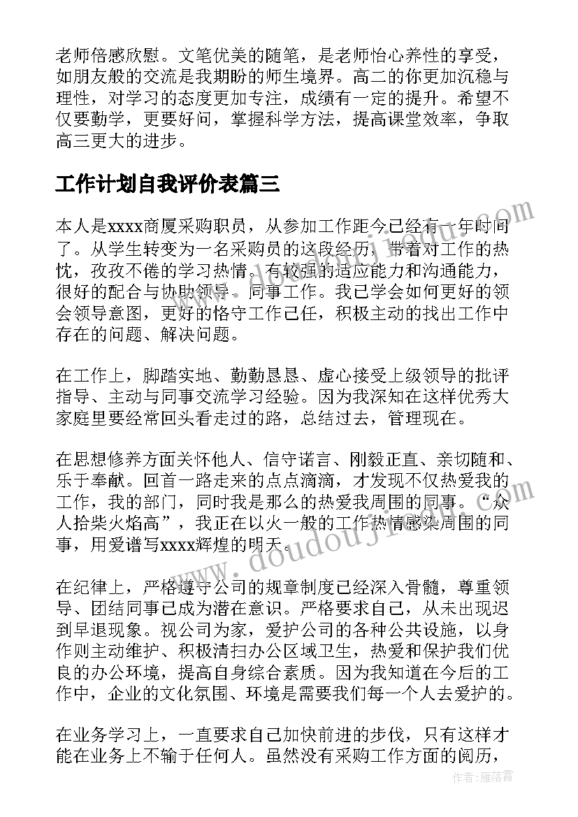 2023年工作计划自我评价表(优质9篇)