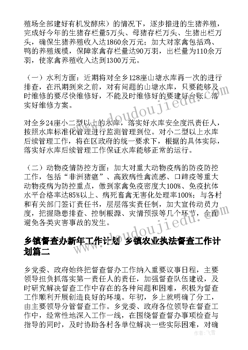 乡镇督查办新年工作计划 乡镇农业执法督查工作计划(大全5篇)