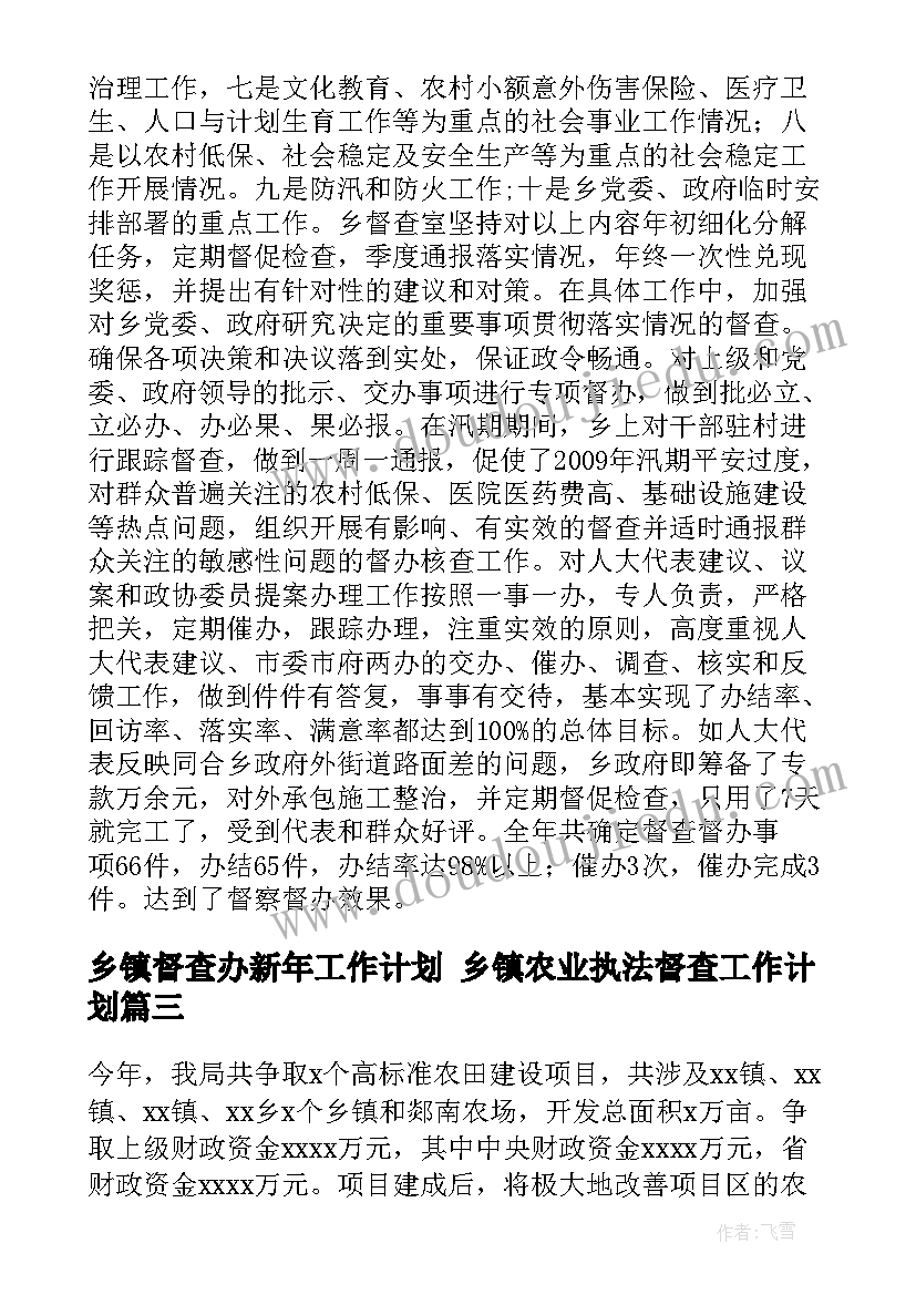 乡镇督查办新年工作计划 乡镇农业执法督查工作计划(大全5篇)