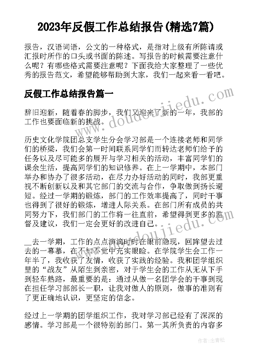 2023年反假工作总结报告(精选7篇)