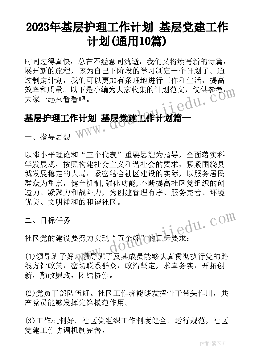 2023年基层护理工作计划 基层党建工作计划(通用10篇)