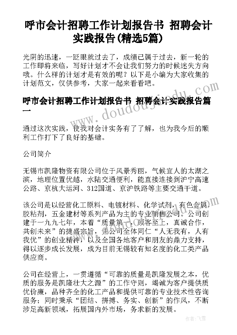 呼市会计招聘工作计划报告书 招聘会计实践报告(精选5篇)