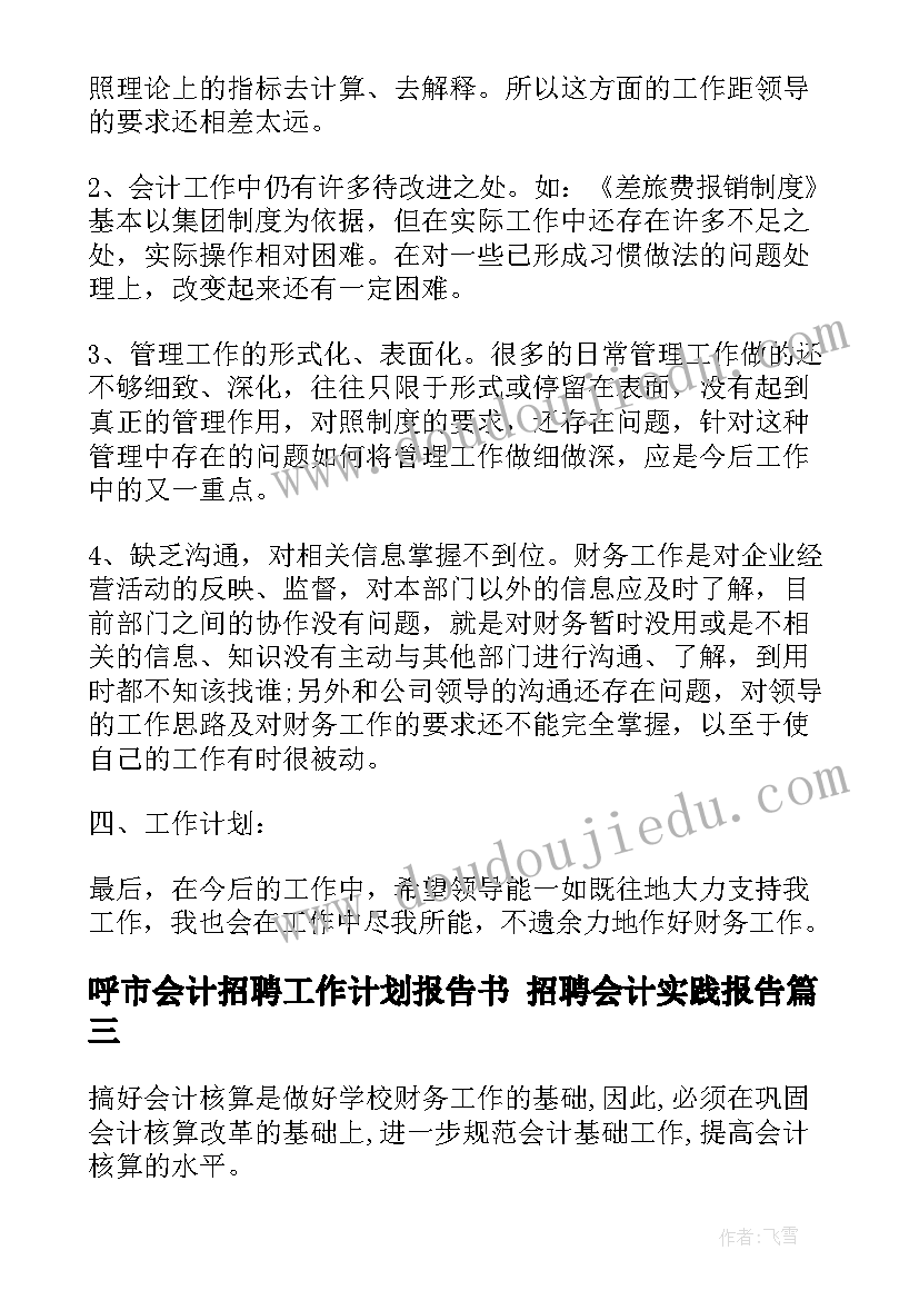 呼市会计招聘工作计划报告书 招聘会计实践报告(精选5篇)