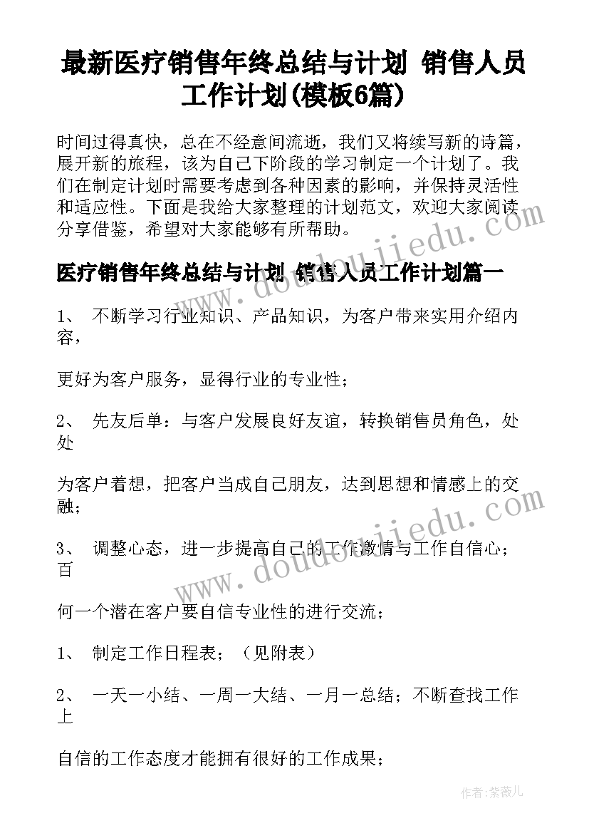 最新医疗销售年终总结与计划 销售人员工作计划(模板6篇)