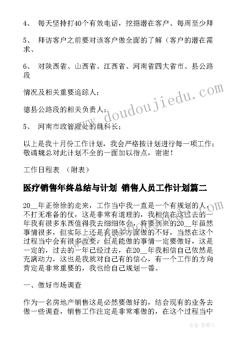 最新医疗销售年终总结与计划 销售人员工作计划(模板6篇)