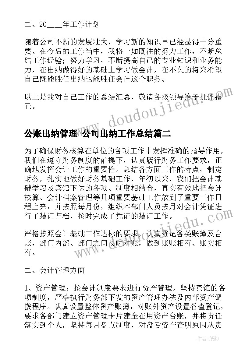 最新公账出纳管理 公司出纳工作总结(精选8篇)