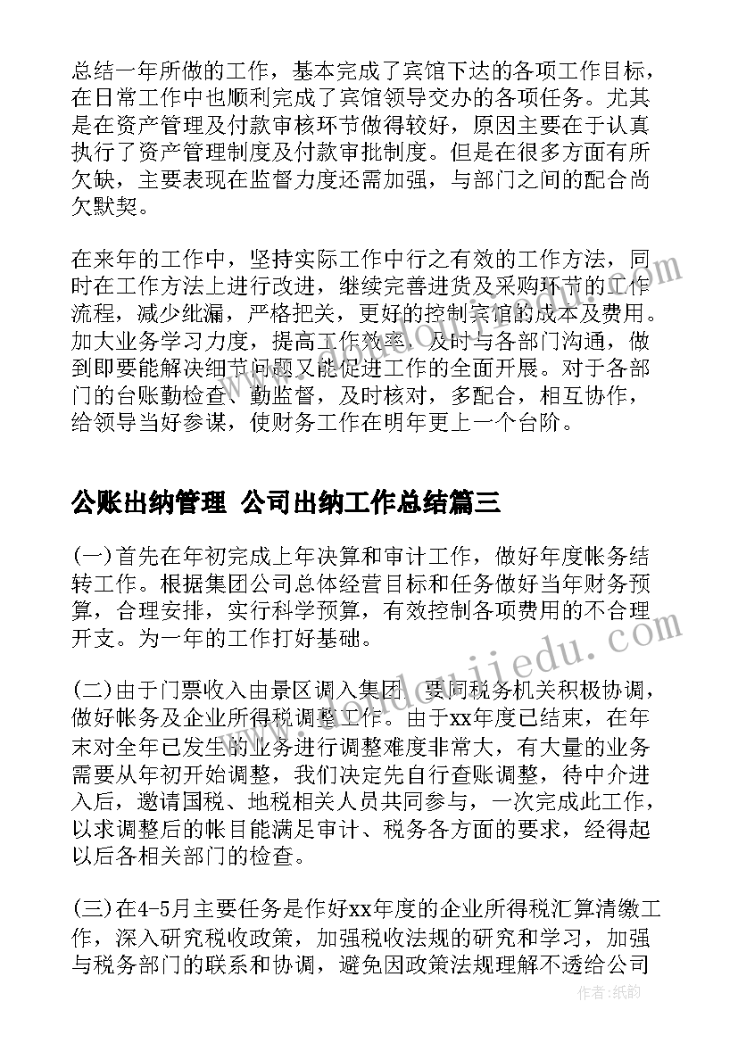 最新公账出纳管理 公司出纳工作总结(精选8篇)