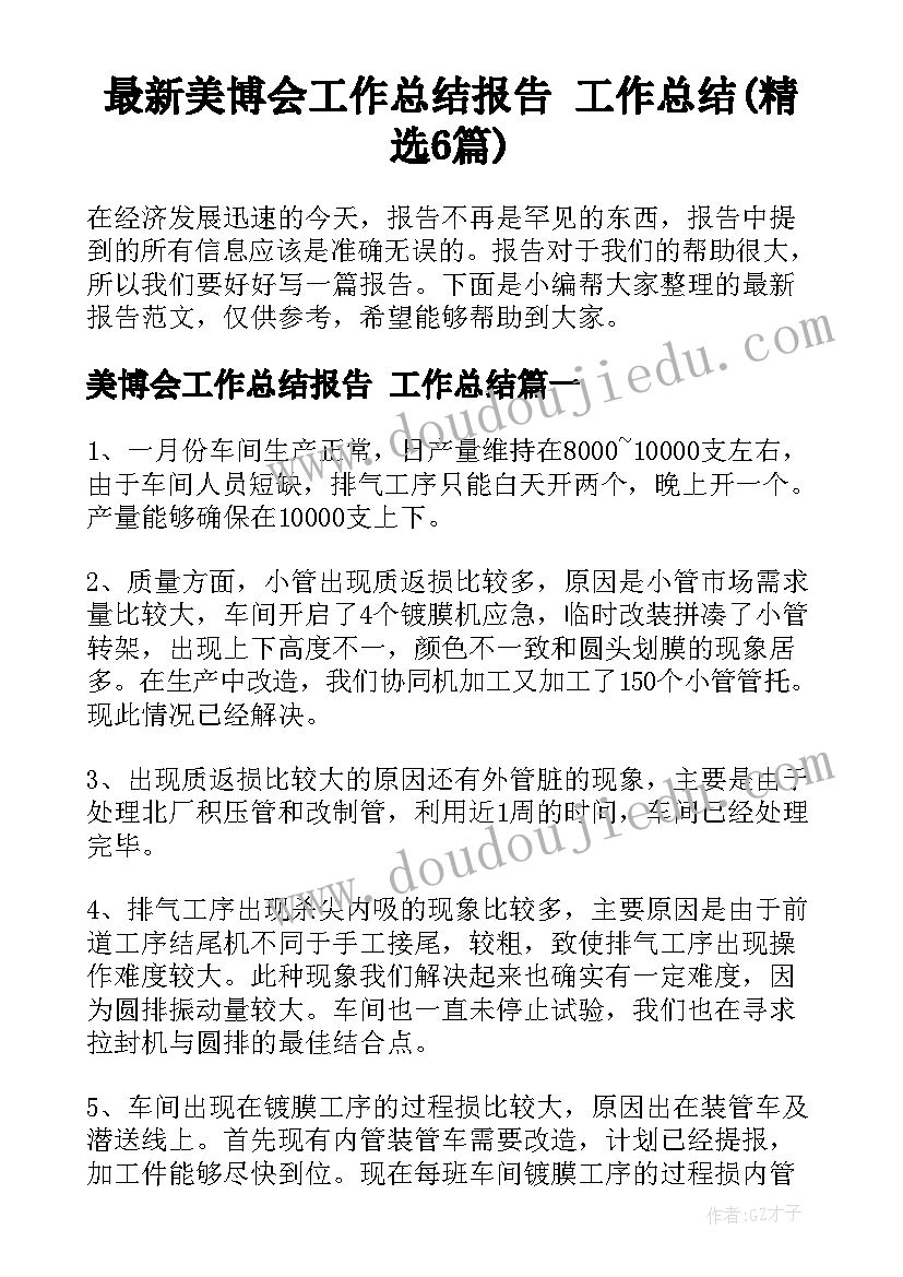 最新美博会工作总结报告 工作总结(精选6篇)