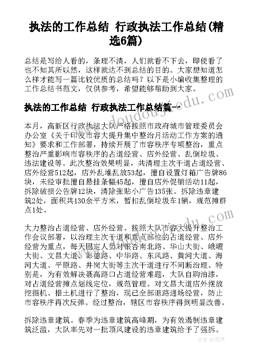 执法的工作总结 行政执法工作总结(精选6篇)