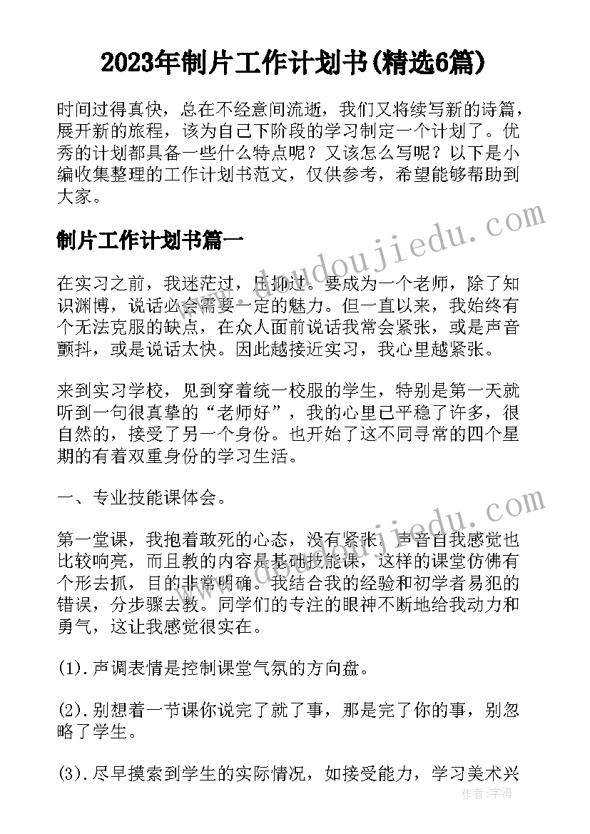 2023年制片工作计划书(精选6篇)