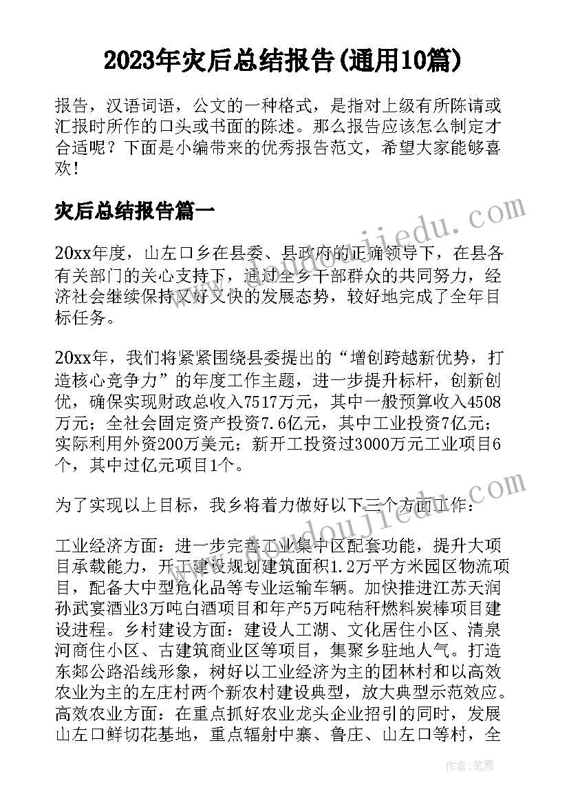 2023年灾后总结报告(通用10篇)