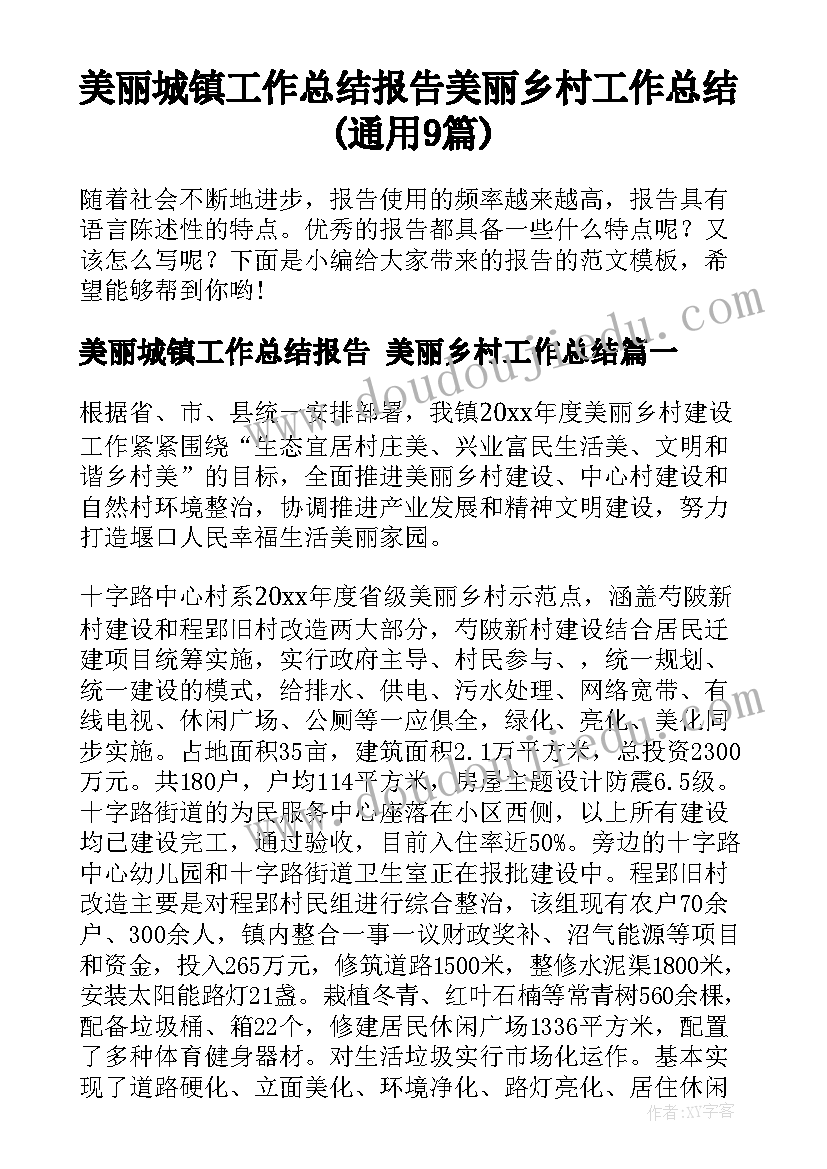 美丽城镇工作总结报告 美丽乡村工作总结(通用9篇)