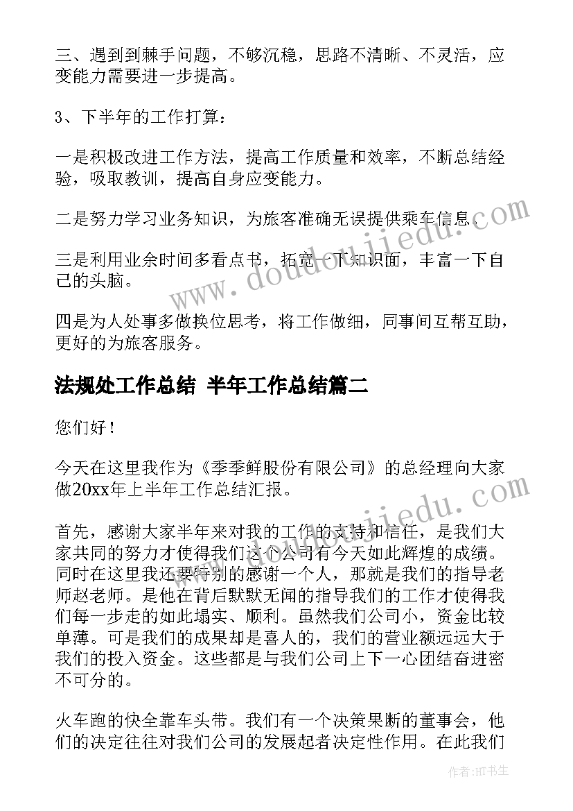 2023年法规处工作总结 半年工作总结(通用9篇)