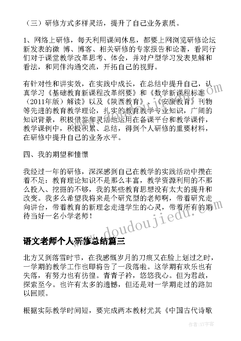 2023年语文老师个人研修总结(优秀6篇)