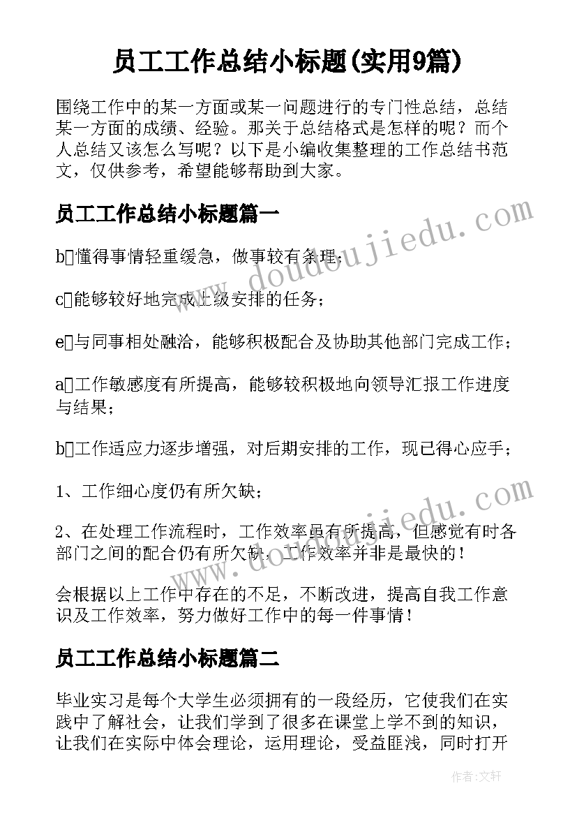 员工工作总结小标题(实用9篇)