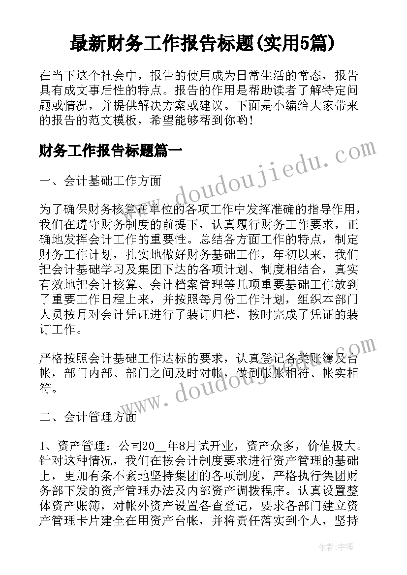 最新财务工作报告标题(实用5篇)