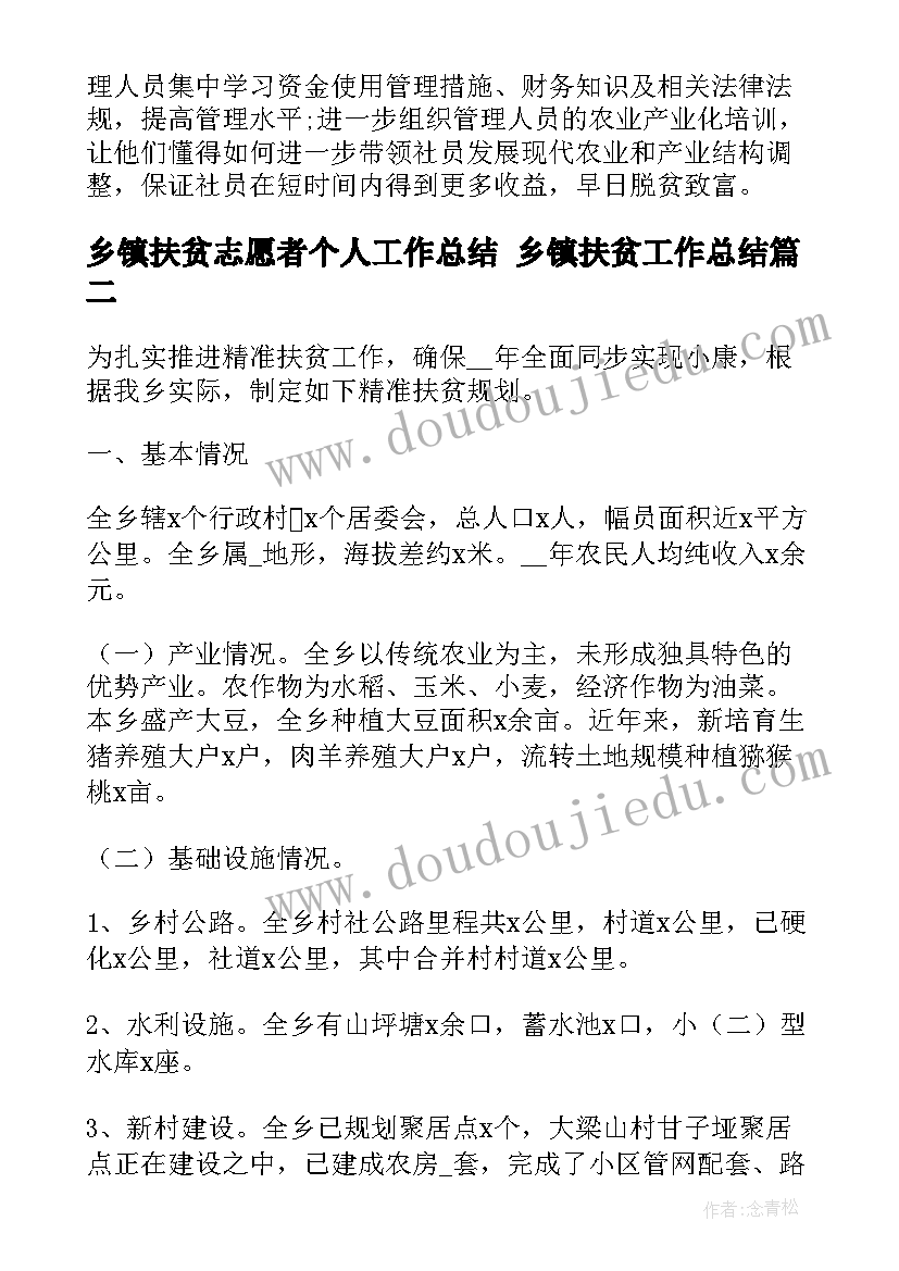 乡镇扶贫志愿者个人工作总结 乡镇扶贫工作总结(模板7篇)