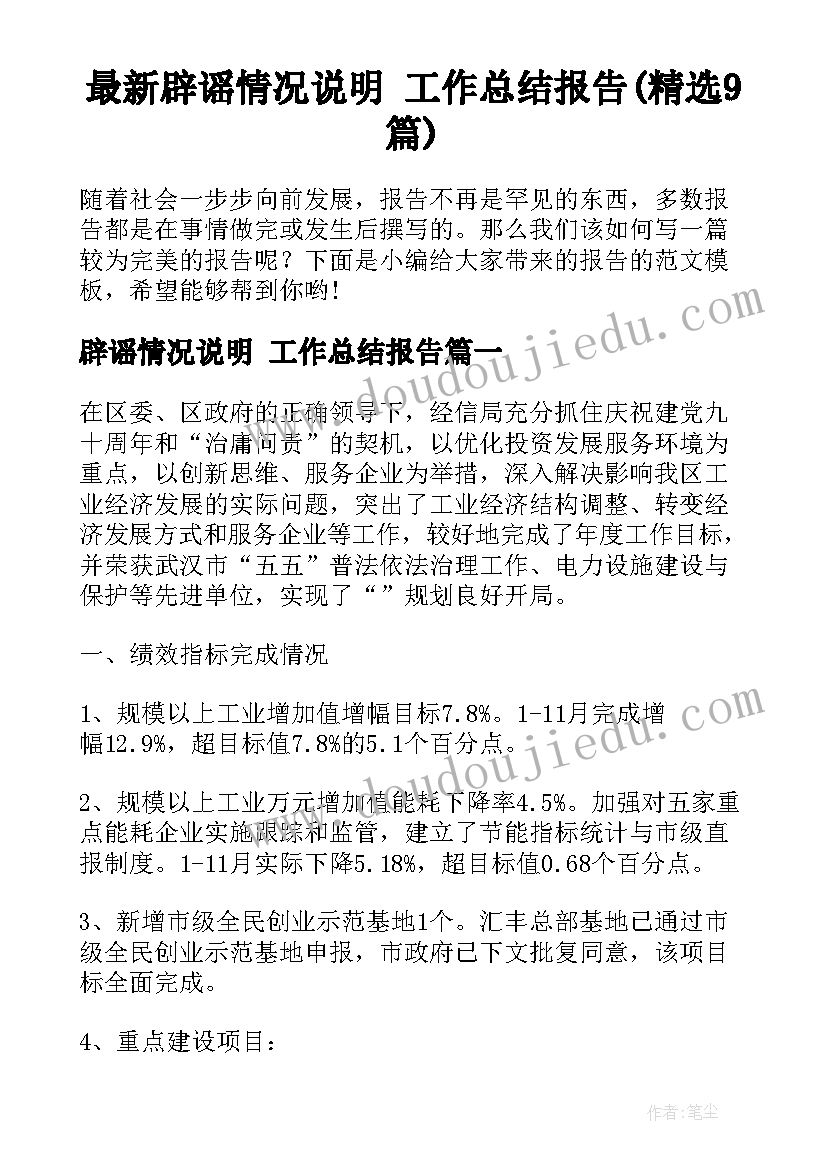 最新辟谣情况说明 工作总结报告(精选9篇)