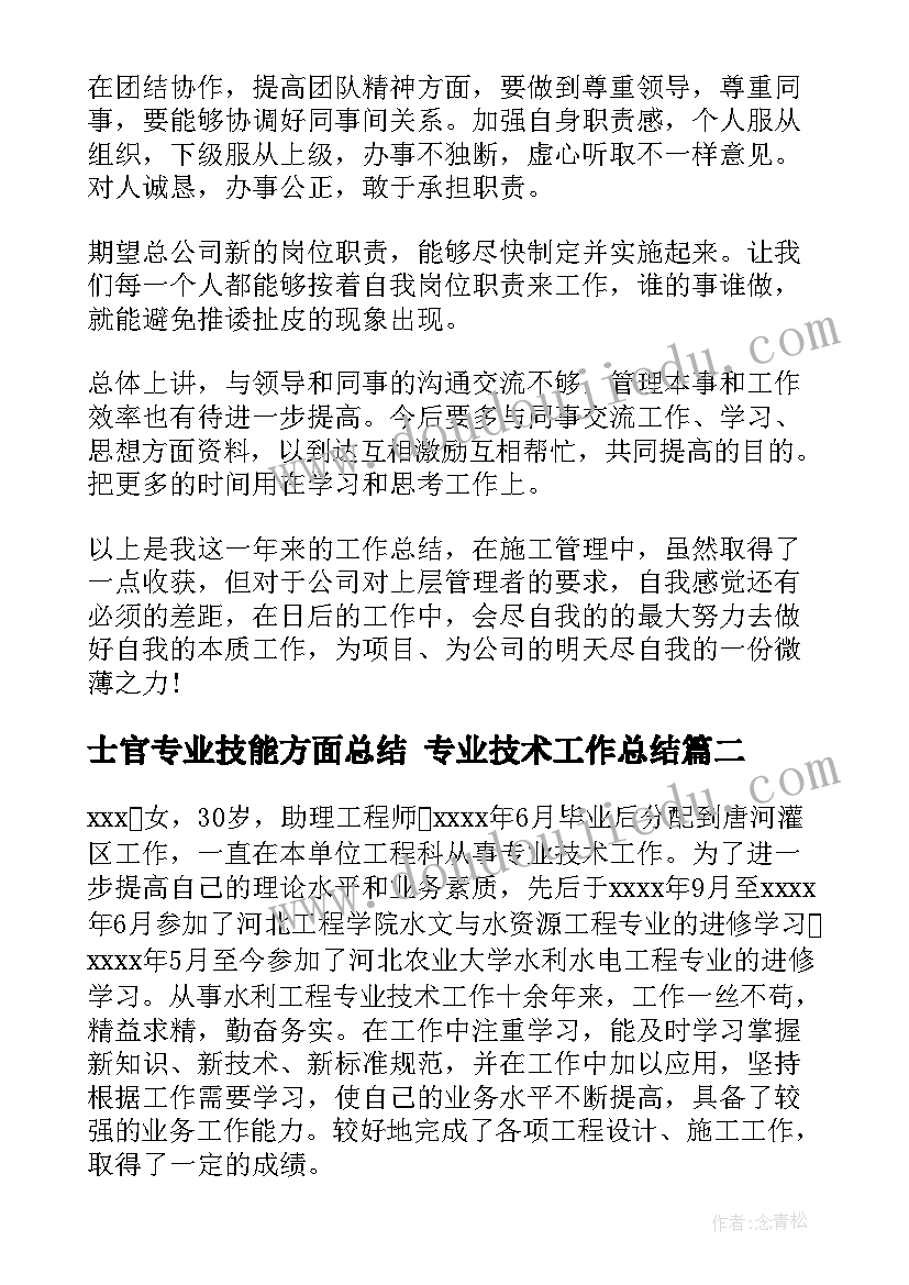 2023年士官专业技能方面总结 专业技术工作总结(优质7篇)