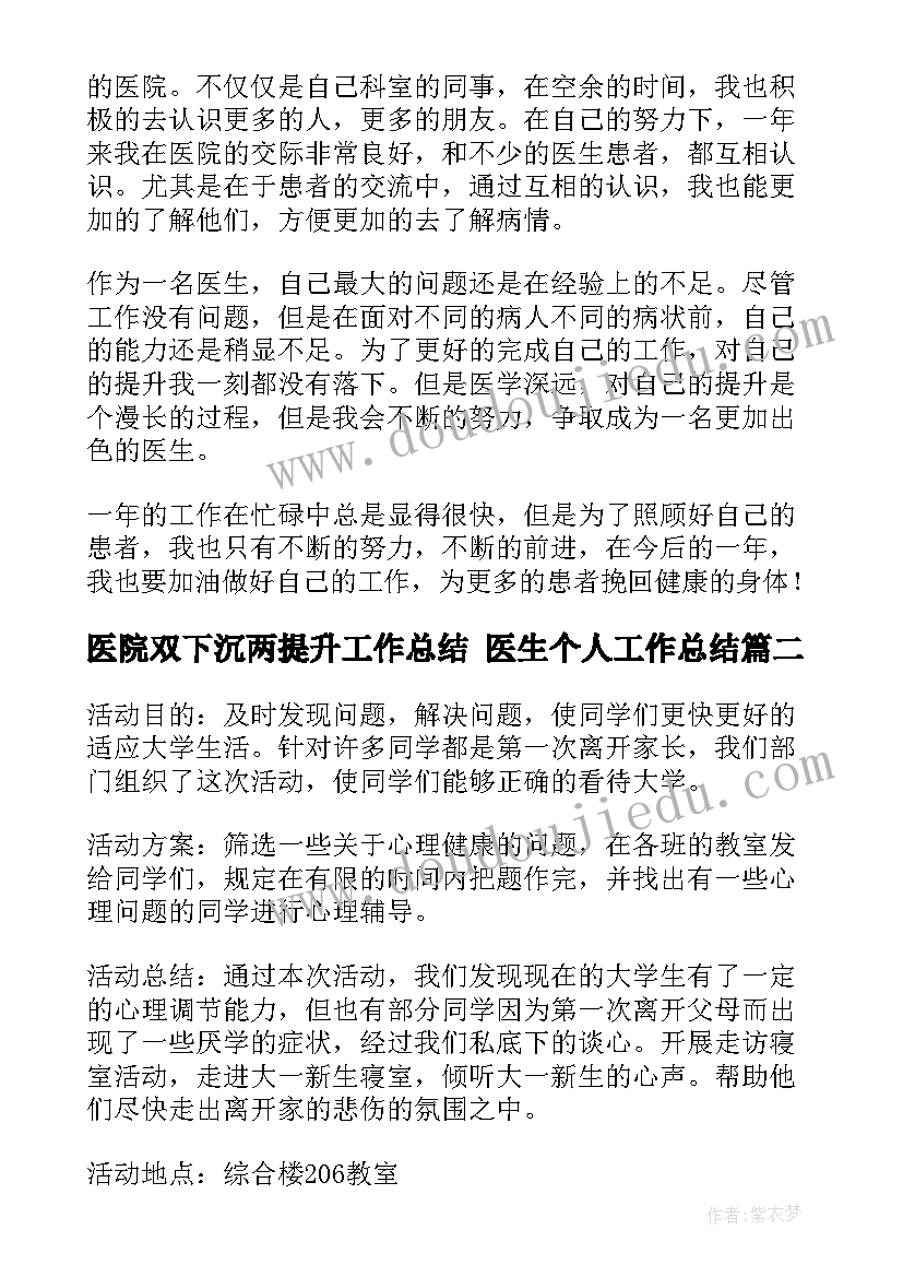 医院双下沉两提升工作总结 医生个人工作总结(通用10篇)