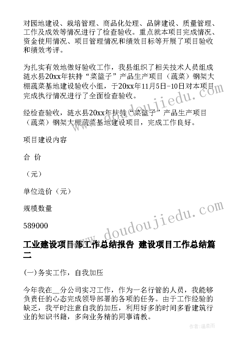 最新工业建设项目部工作总结报告 建设项目工作总结(通用5篇)