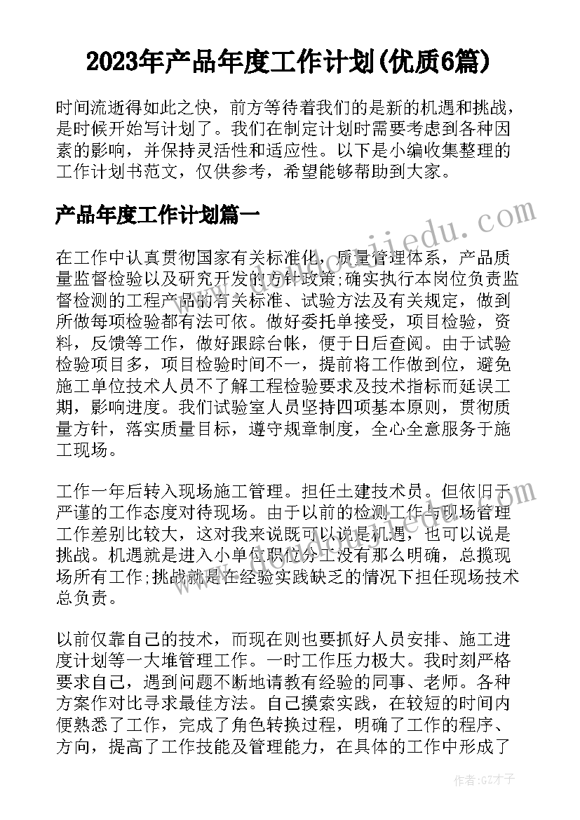 2023年产品年度工作计划(优质6篇)