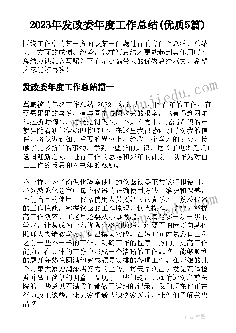 2023年发改委年度工作总结(优质5篇)