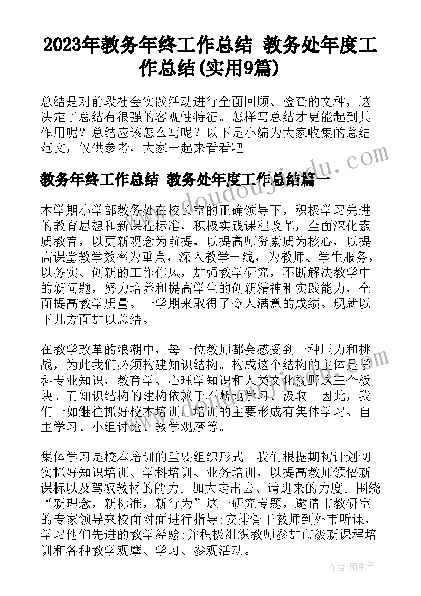 2023年教务年终工作总结 教务处年度工作总结(实用9篇)