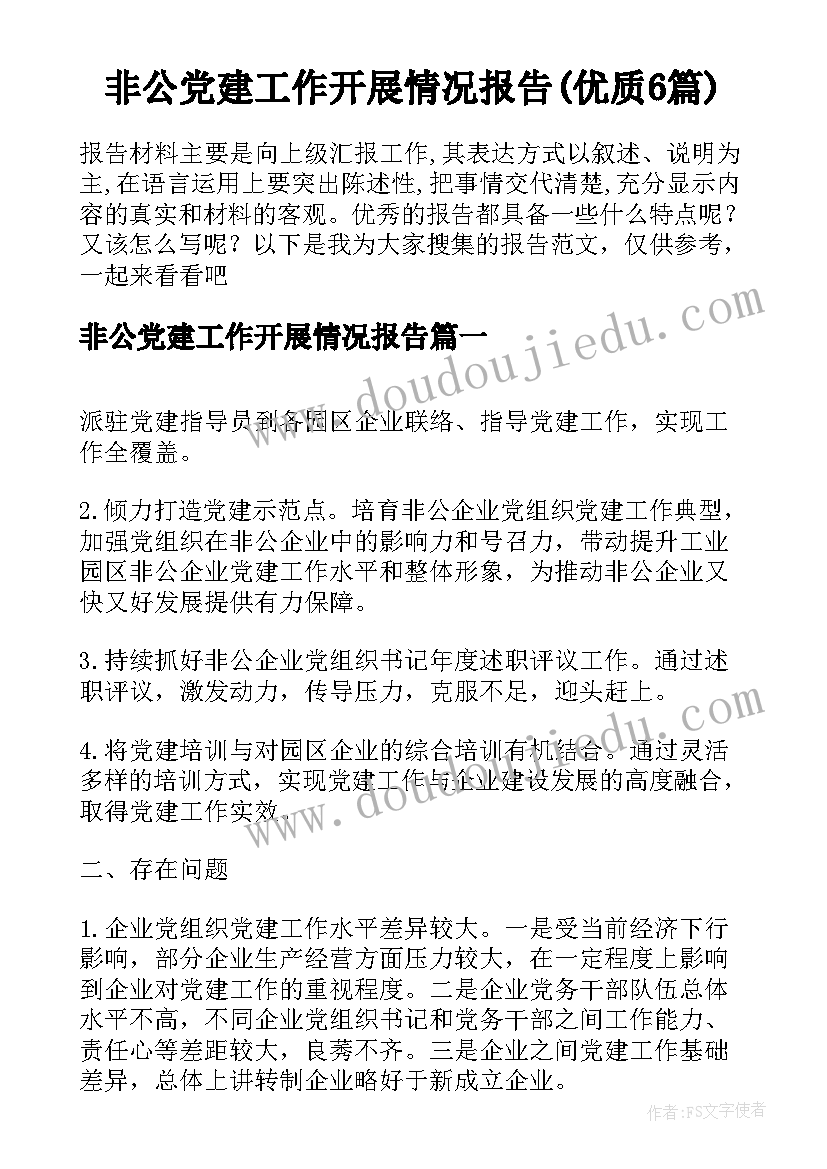 非公党建工作开展情况报告(优质6篇)