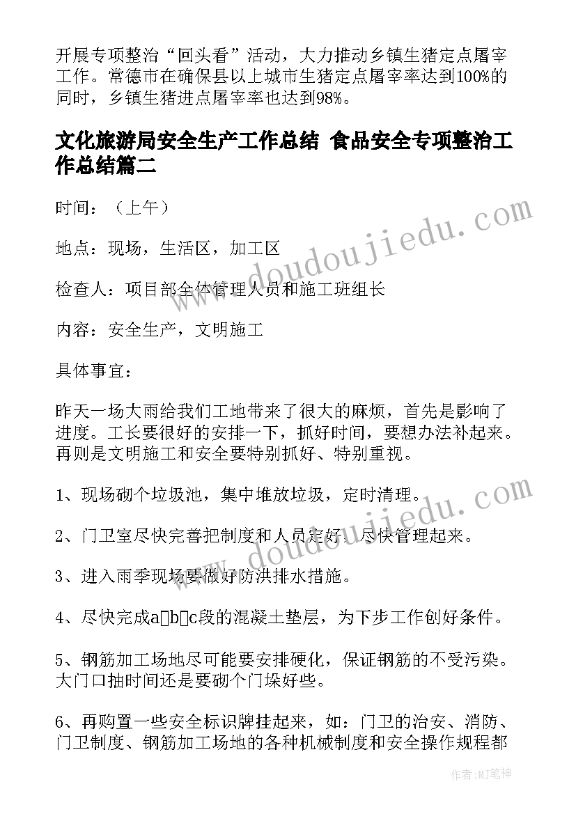 最新文化旅游局安全生产工作总结 食品安全专项整治工作总结(优质8篇)