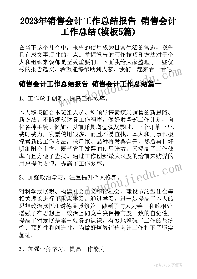 2023年销售会计工作总结报告 销售会计工作总结(模板5篇)