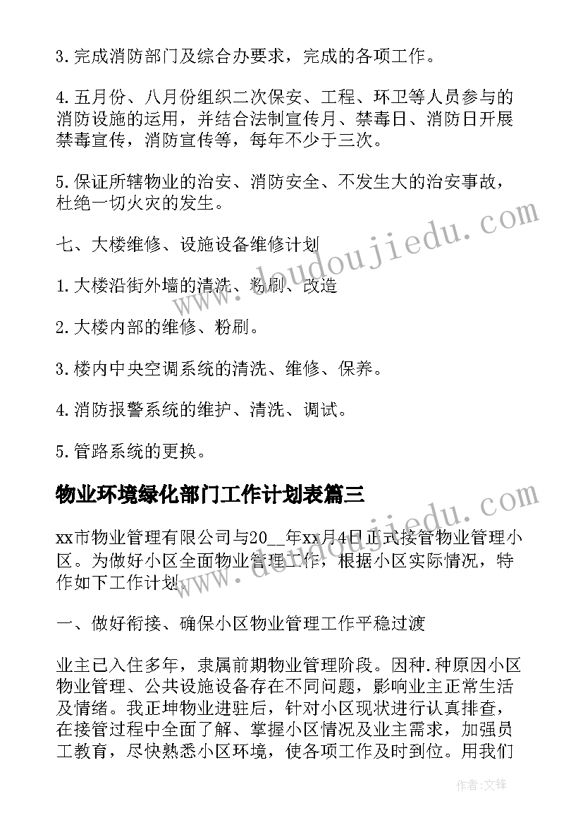 物业环境绿化部门工作计划表(优秀7篇)