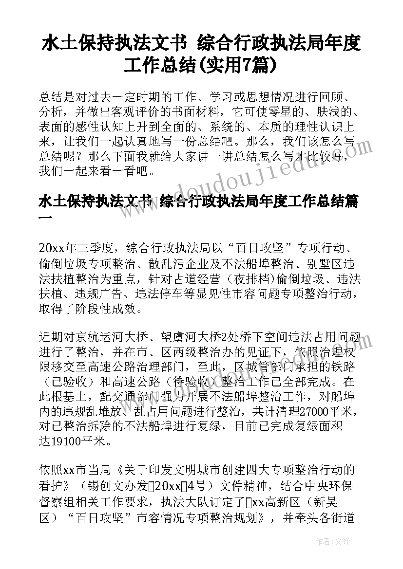 水土保持执法文书 综合行政执法局年度工作总结(实用7篇)