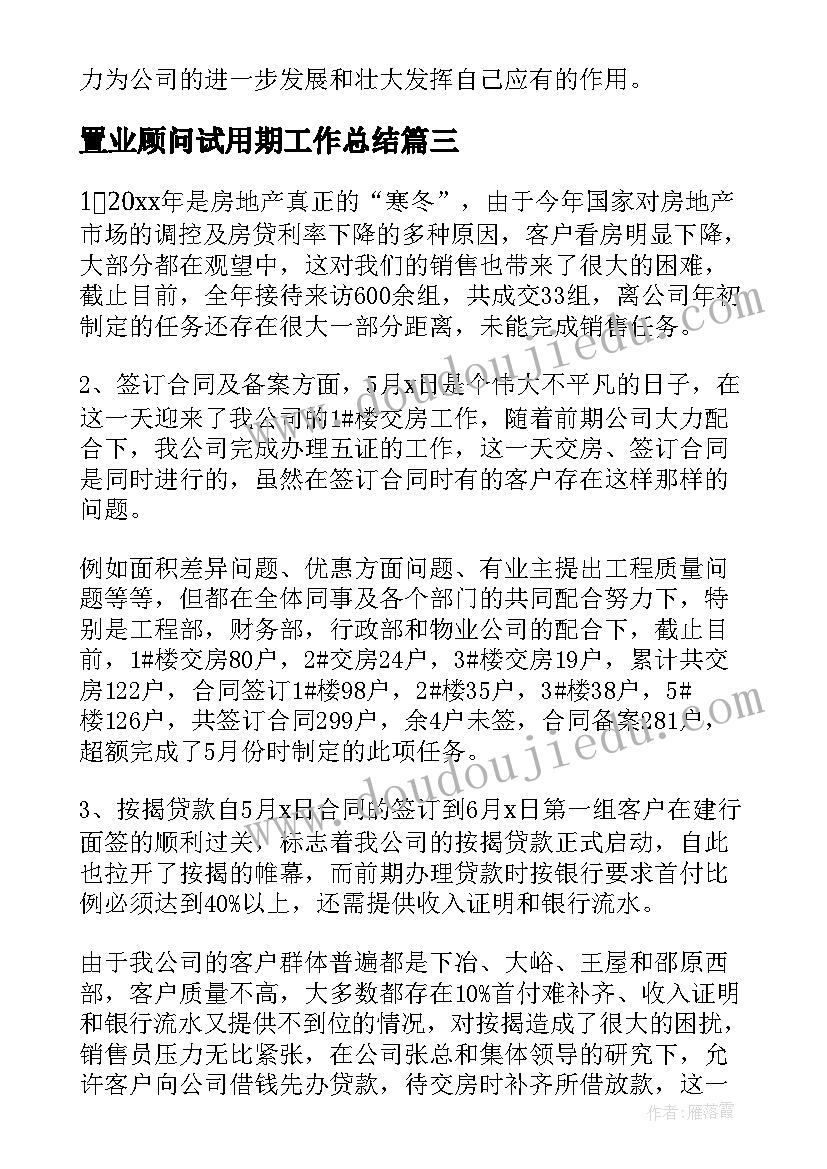 置业顾问试用期工作总结(模板8篇)