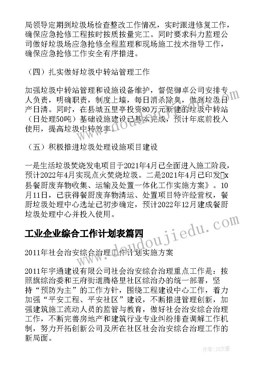 2023年工业企业综合工作计划表(优秀5篇)