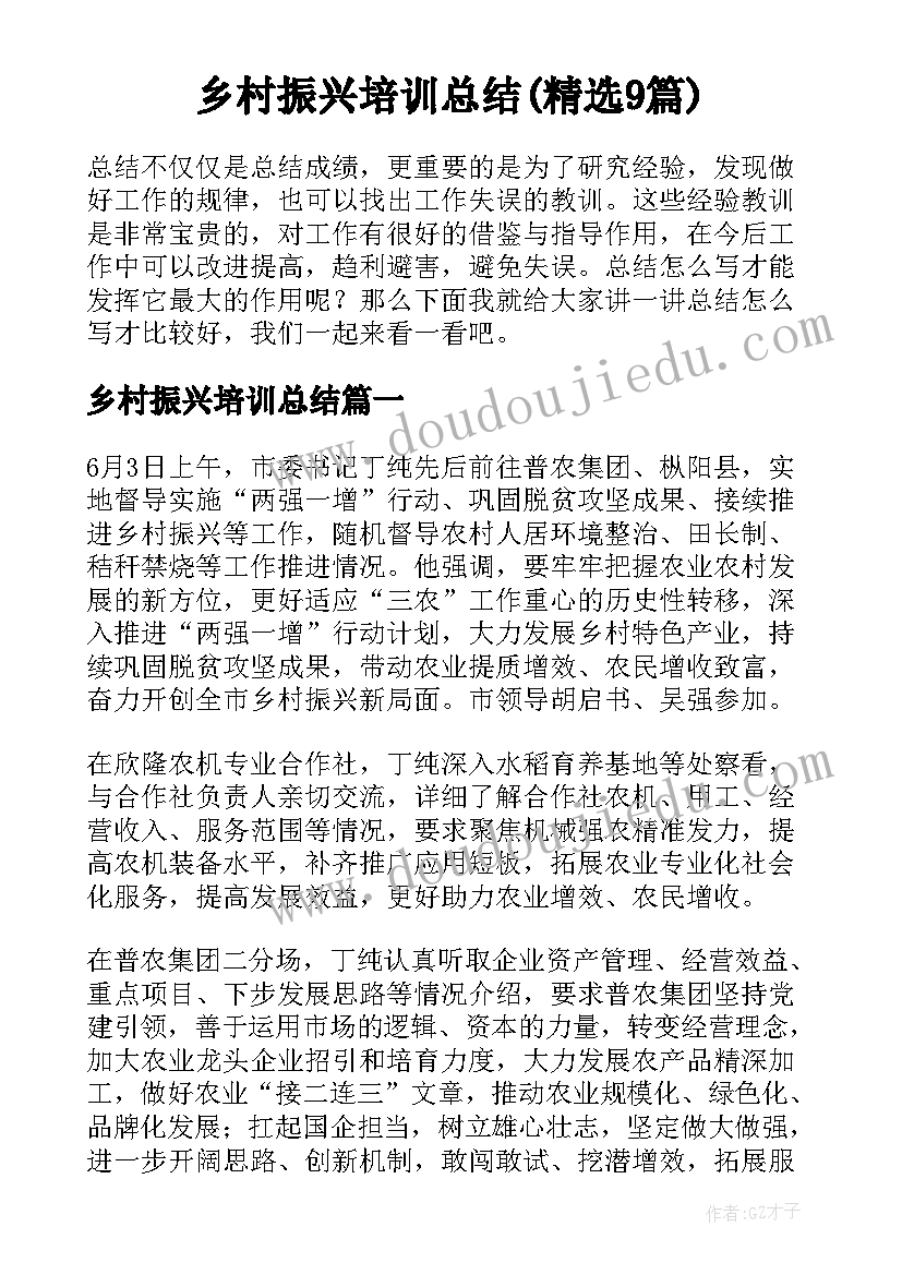 乡村振兴培训总结(精选9篇)