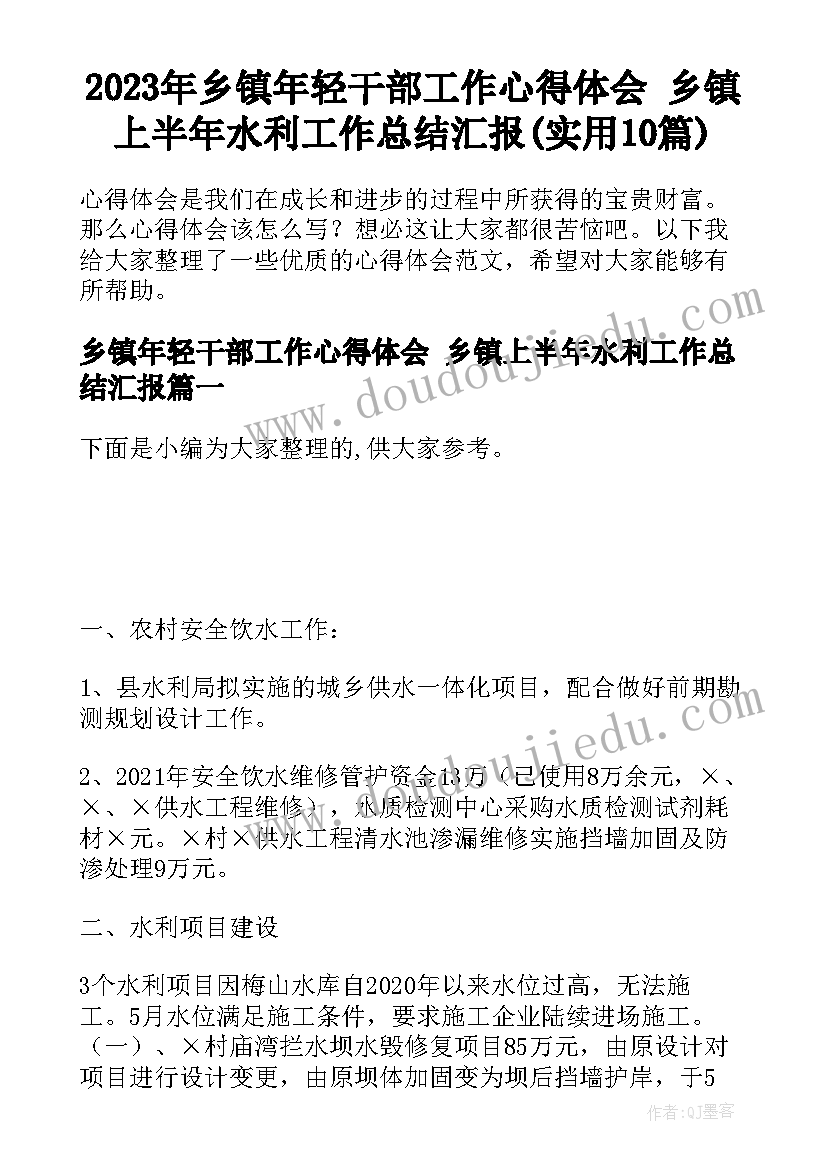 2023年乡镇年轻干部工作心得体会 乡镇上半年水利工作总结汇报(实用10篇)