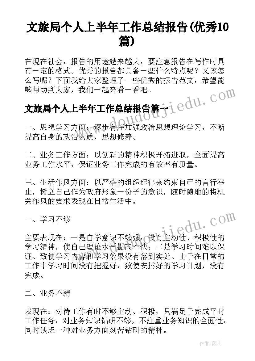 文旅局个人上半年工作总结报告(优秀10篇)