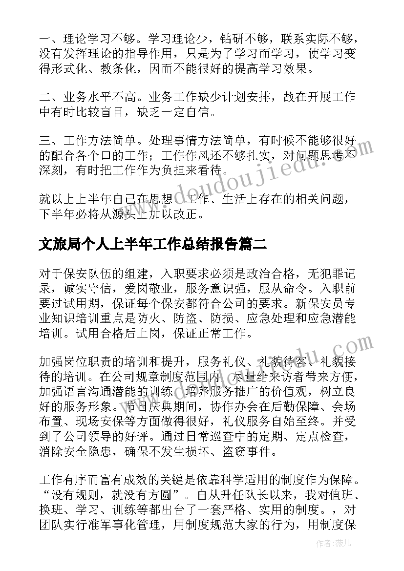 文旅局个人上半年工作总结报告(优秀10篇)