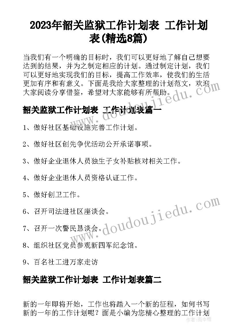 2023年韶关监狱工作计划表 工作计划表(精选8篇)