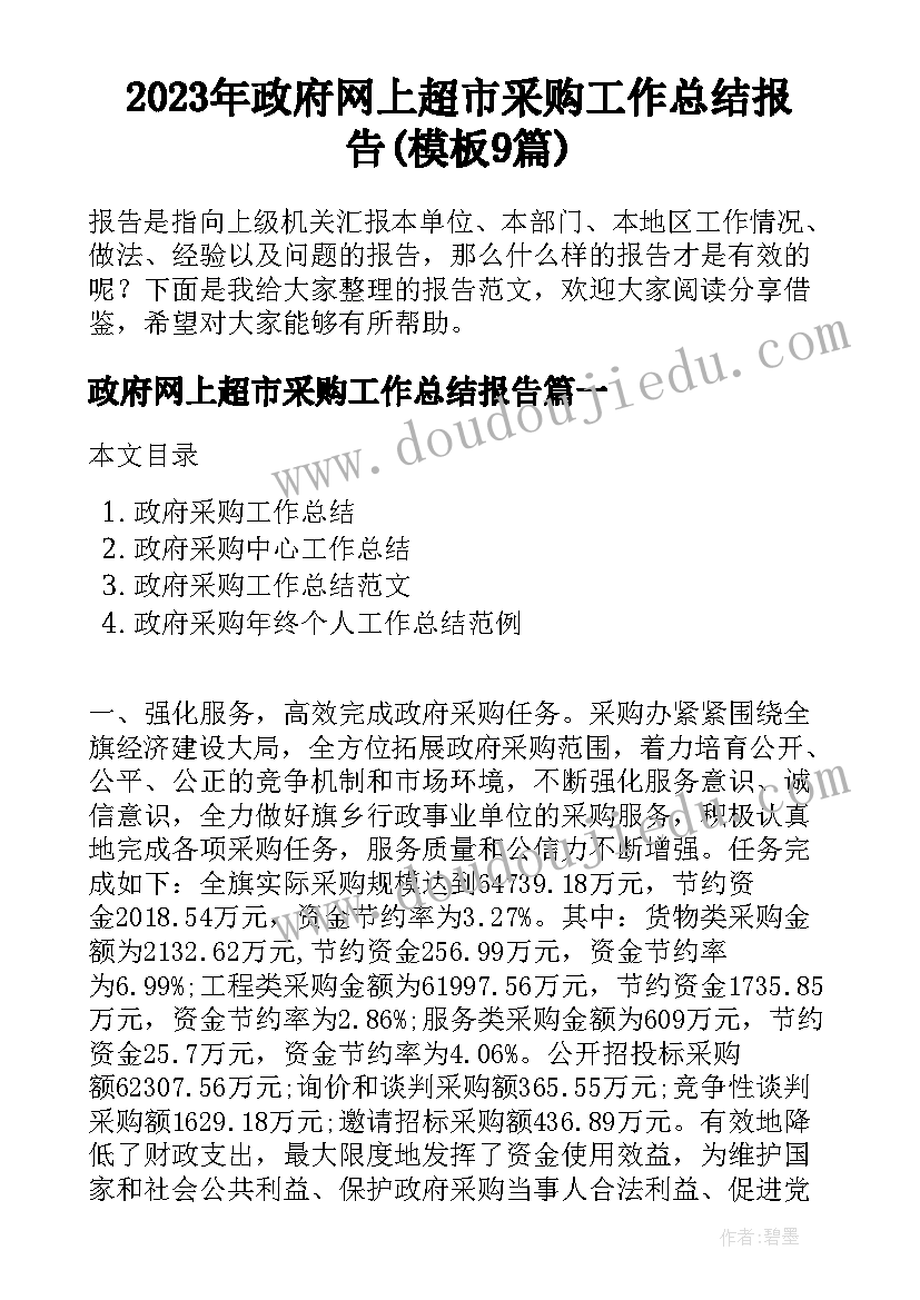 2023年政府网上超市采购工作总结报告(模板9篇)