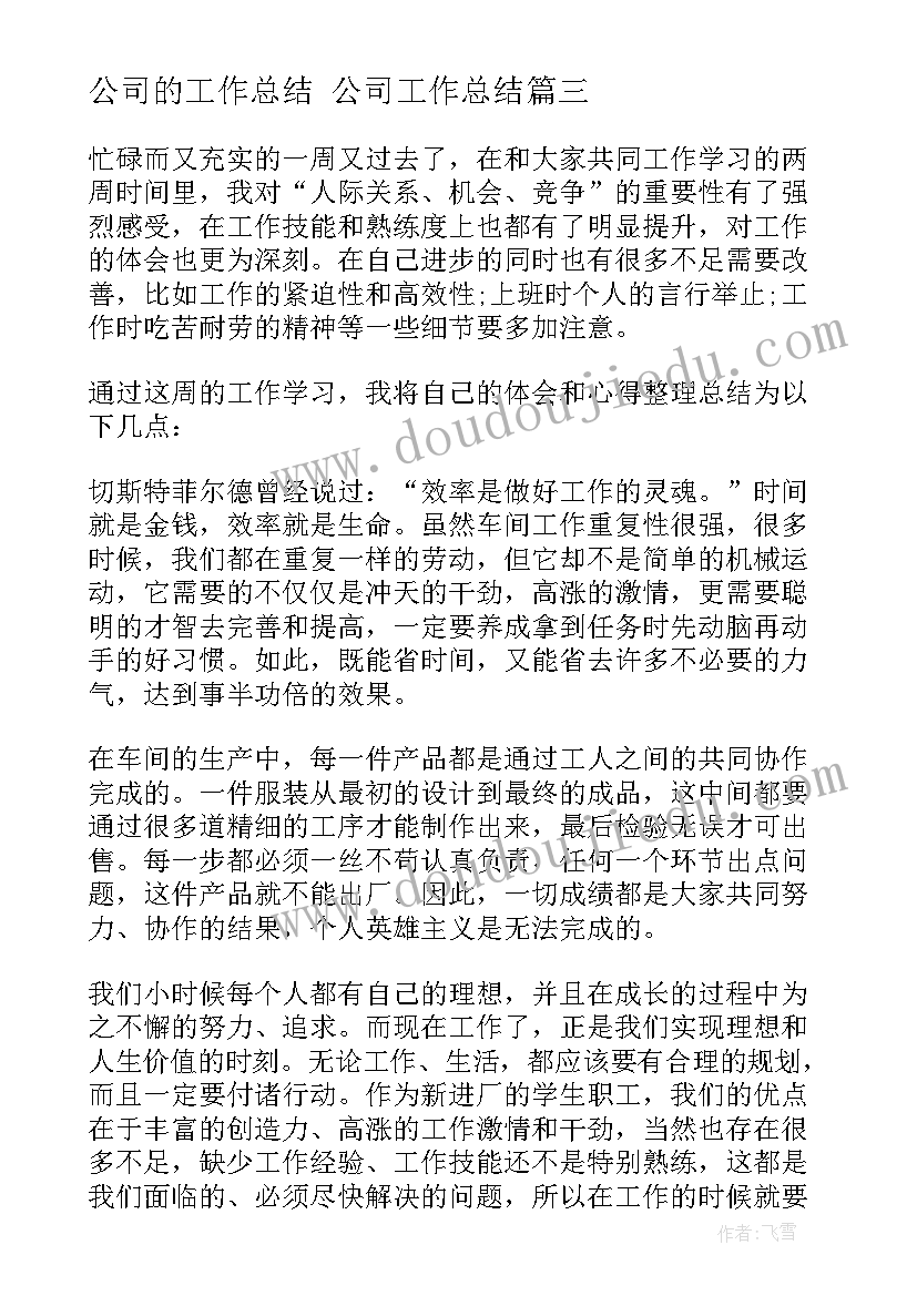 公司的工作总结 公司工作总结(模板7篇)