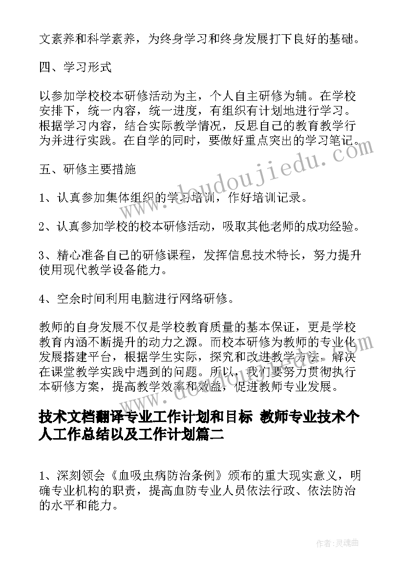 技术文档翻译专业工作计划和目标 教师专业技术个人工作总结以及工作计划(大全5篇)