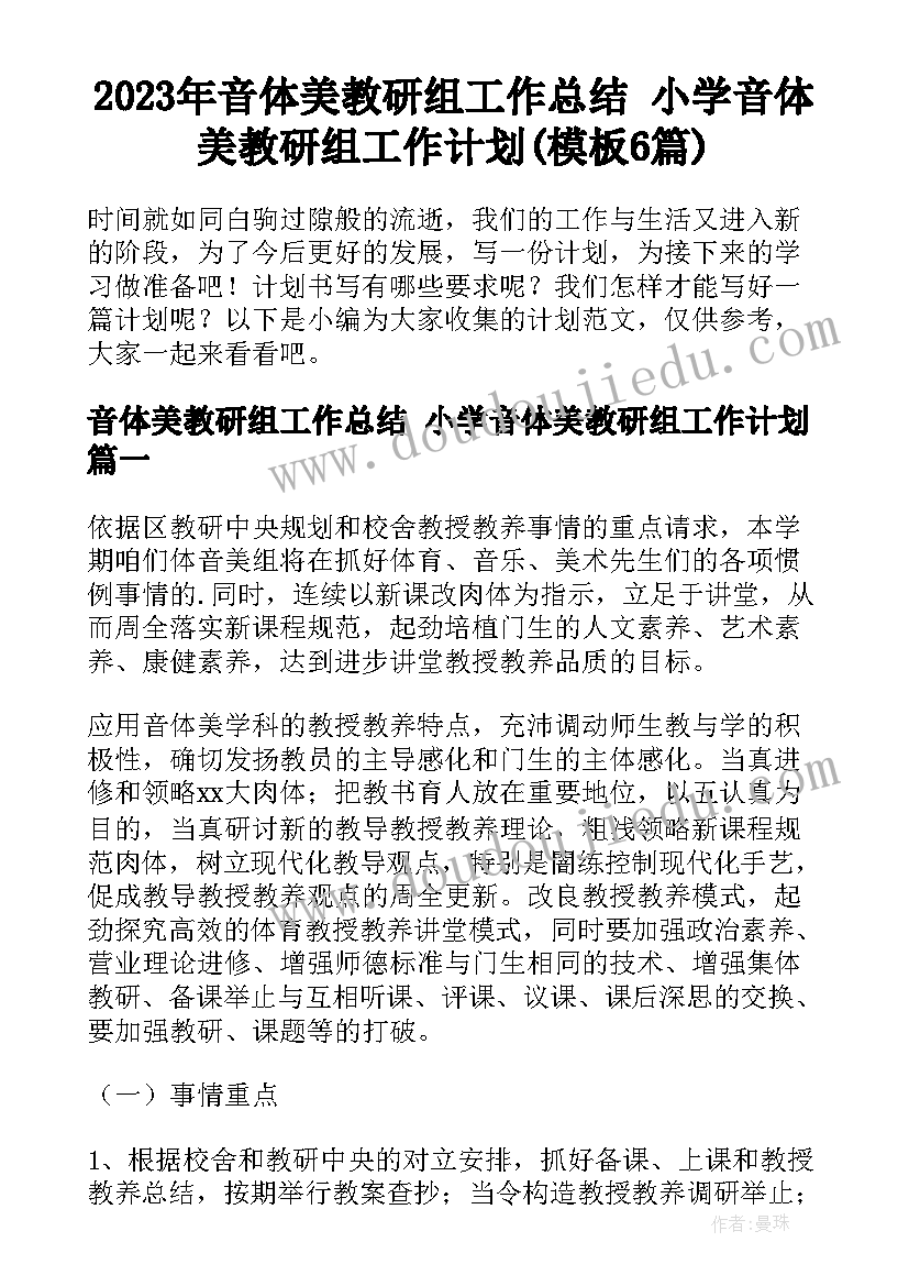 2023年音体美教研组工作总结 小学音体美教研组工作计划(模板6篇)